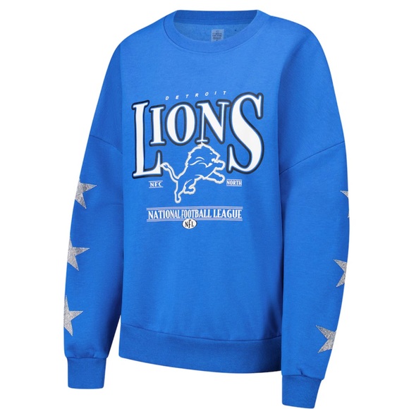 Gameday Couture Detroit Lions Rhinestone Star Sleeve Oversized Sweatshirt M NWT - Picture 1 of 3